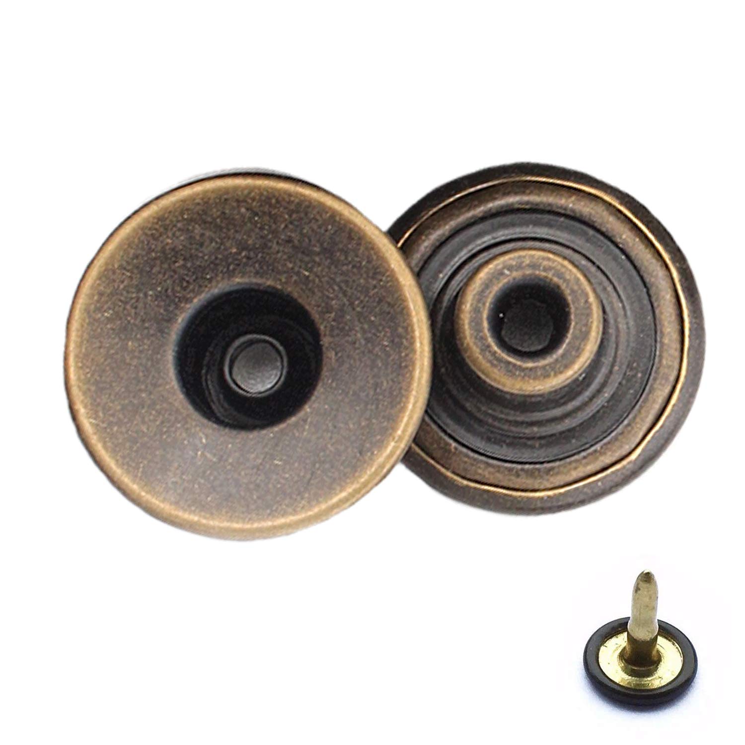 Trimming Shop Brons 17mm Messing Jeans Knop Hamer op Tack Bevestigingsmiddelen met Aluminium Terug Pin Hand Geperste Studs voor Kleding Reparatie, Denims, Jassen