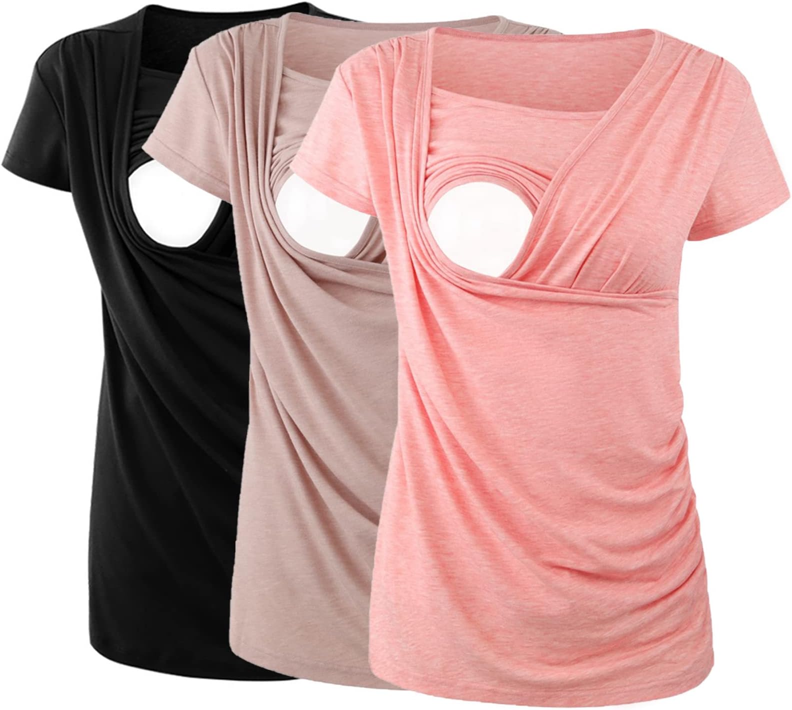 Ecavus 3PCS Women's Maternity Nursing Tops for Breastfeeding Short Sleeve Side Ruched Nursing ShirtsGlobal Recycled StandardGlobal Recycled StandardGlobal Recycled Standard