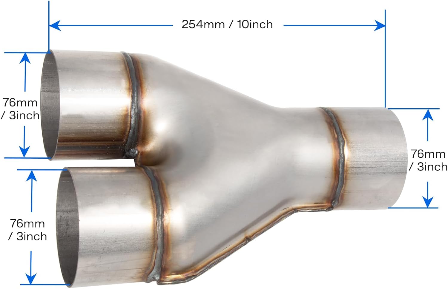 Universal Exhaust Y Pipe,3"Single to 3"Exhaust Y Adapter Connector,Overall Length:10"Stainless Steel Y Pipe (3"to 3")