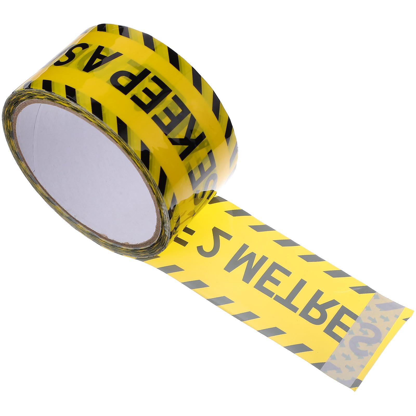 Yellow Black Warning Tape Adhesive Caution Tape 4.8cm X 25m with Printed Safety Message for Outdoor Safety Barrier and Social Distancing Marking