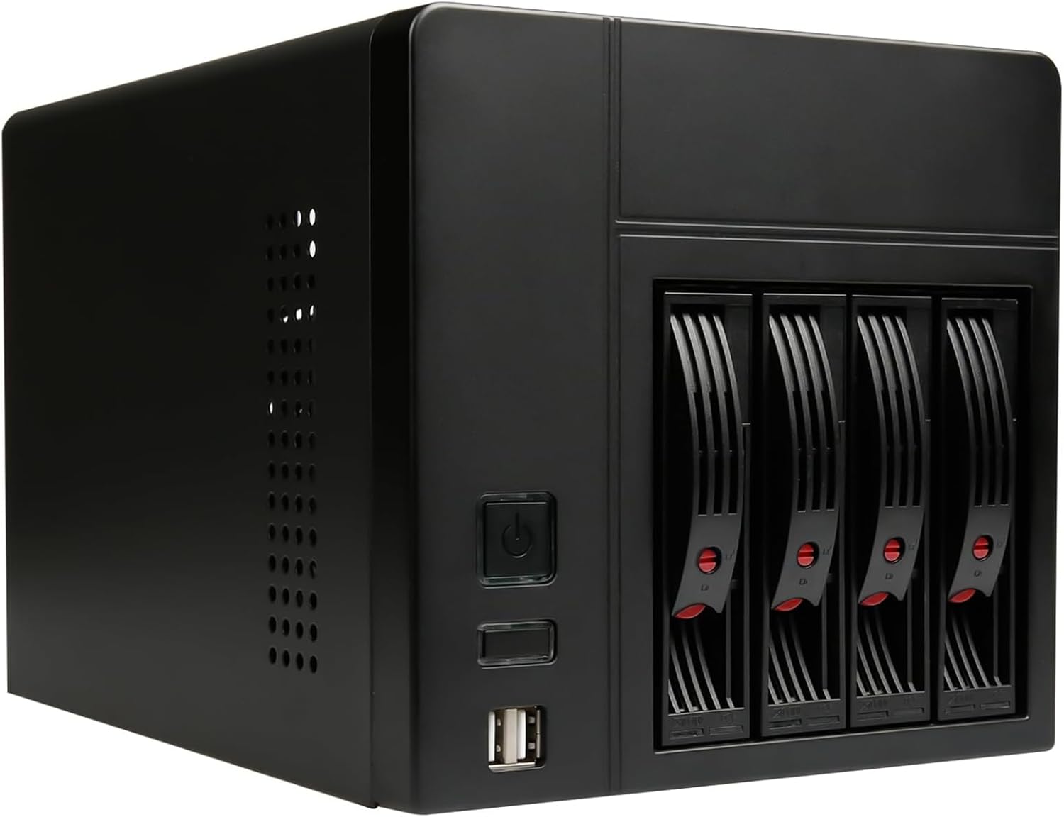 Mini-ITX NAS PC K3 Chassis, 4 Bay DIY Computer Case, Compatible with PSU Flex&MB ITX, 4 x 2.5/3.5" Tray, Network Attached Storage Enclosure with 2 Front USB Ports and 1x12cm Back Chassis Fan