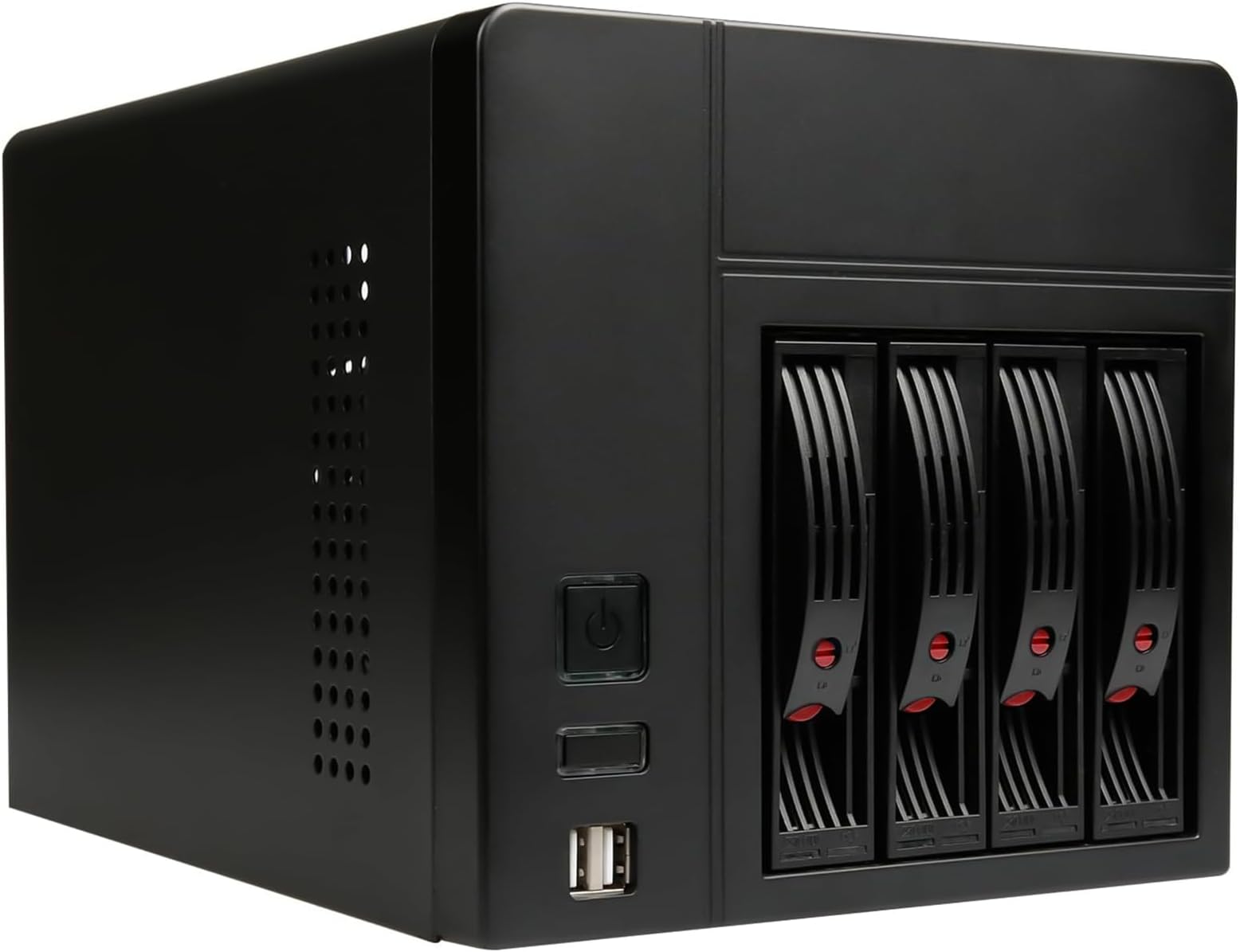 NAS Case 4-Bay K3 Chassis, New Network Storage Server, Compatible Flex PSU Mini-ITX, 4 x 2.5/3.5" Tray, Network Attached Storage Enclosure with 2 Front USB Ports and 1x12cm Chassis Fan