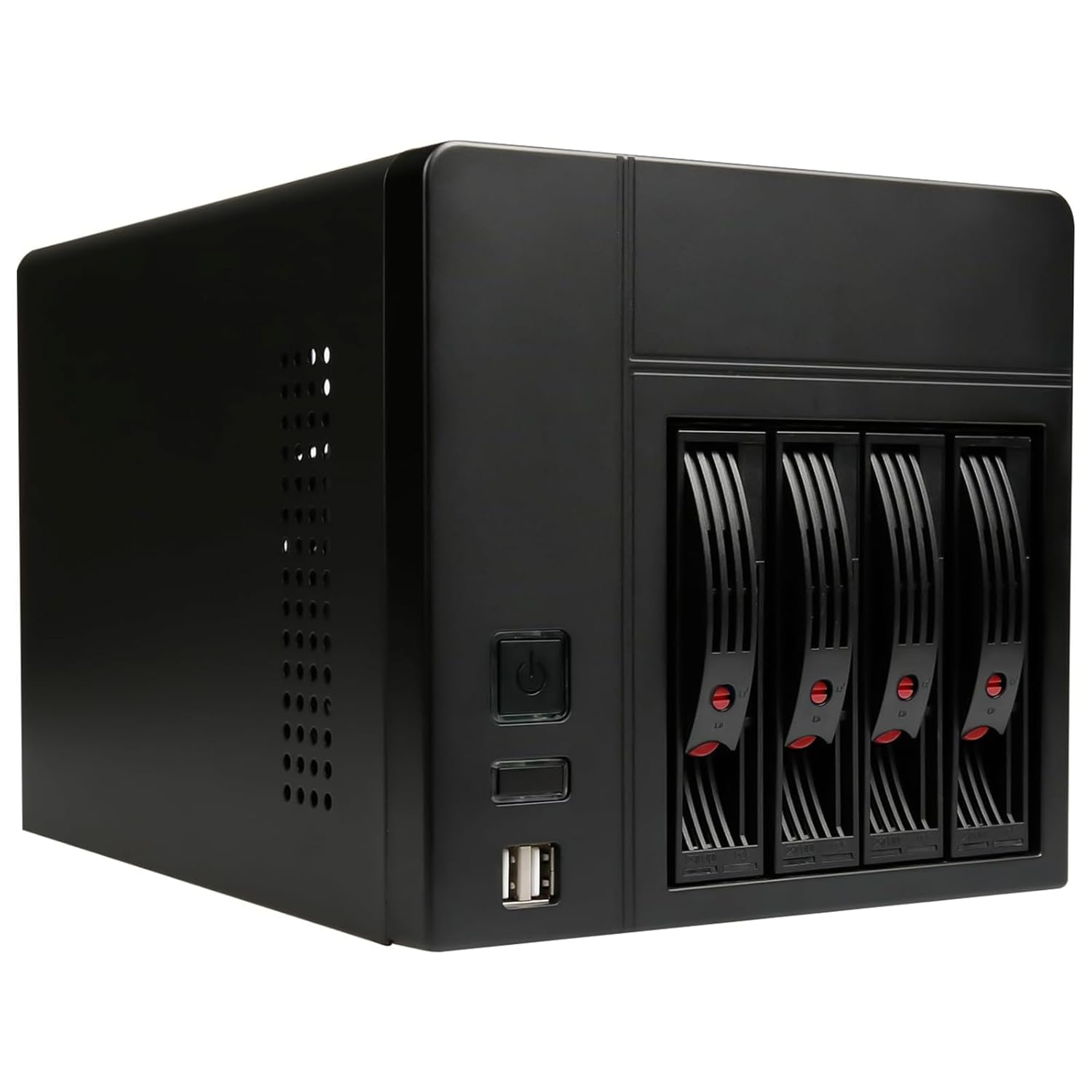 Mini-ITX NAS PC K3 Chassis, 4 Bay DIY Computer Case, Compatible with PSU Flex&MB ITX, 4 x 2.5/3.5″ Tray, Network Attached Storage Enclosure with 2 Front USB Ports and 1x12cm Back Chassis Fan