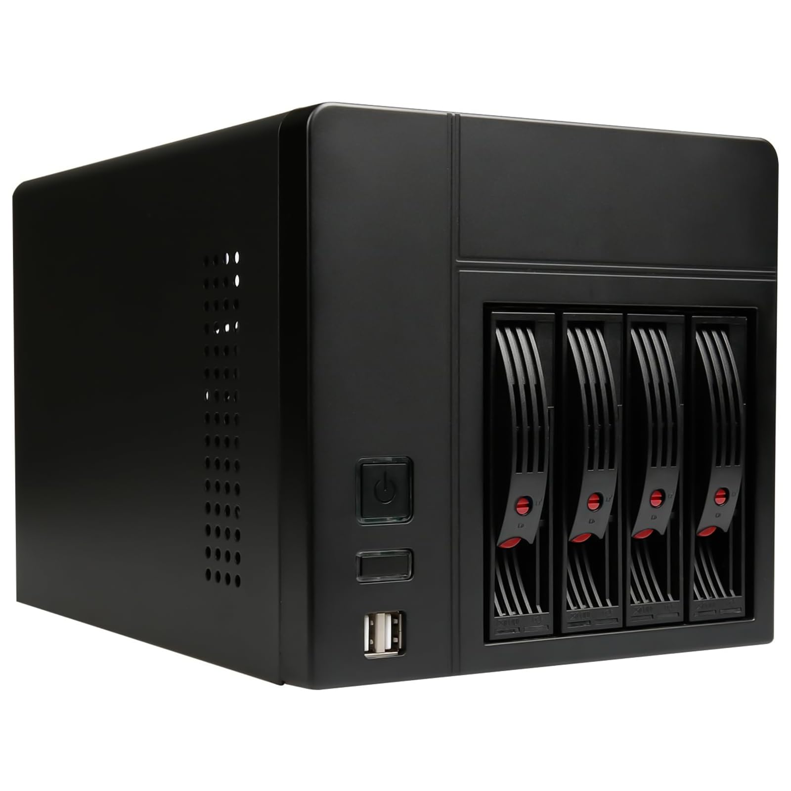 Mini-ITX NAS PC K3 Chassis, 4 Bay DIY Computer Case, Compatible with PSU Flex&MB ITX, 4 x 2.5/3.5" Tray, Network Attached Storage Enclosure with 2 Front USB Ports and 1x12cm Back Chassis Fan