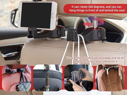 Miniatura 7 de Anlising 4 ganchos para asiento de automóvil, 2 en 1, gancho oculto para reposacabezas de automóvil con soporte para teléfono, rotación de 360,
