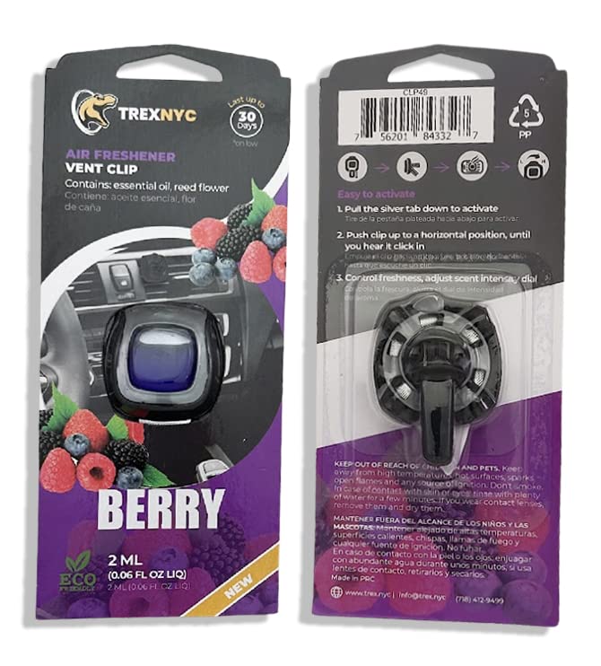 Car Air Fresheners Vent Clips, Essential Car Odor Eliminator, Perfect Scented Car Accessories, For Long Lasting Fragrance up to 30 days, 0.07 FL.OZ (Berry, 1 Pack)