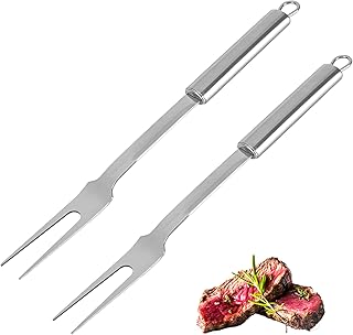 ステンレススチールミートフォーク - 13インチ、2本セット 大型2本爪フォーク 料理、キッチン、彫刻、サービング、バーベキュー用
