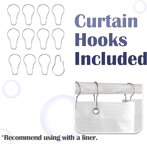 Miniatura 5 de Lazzzy Cortina de ducha azul y blanca de tela impermeable a rayas para baño, cortina de ducha moderna de granja con ganchos, estilo hotel, elegante