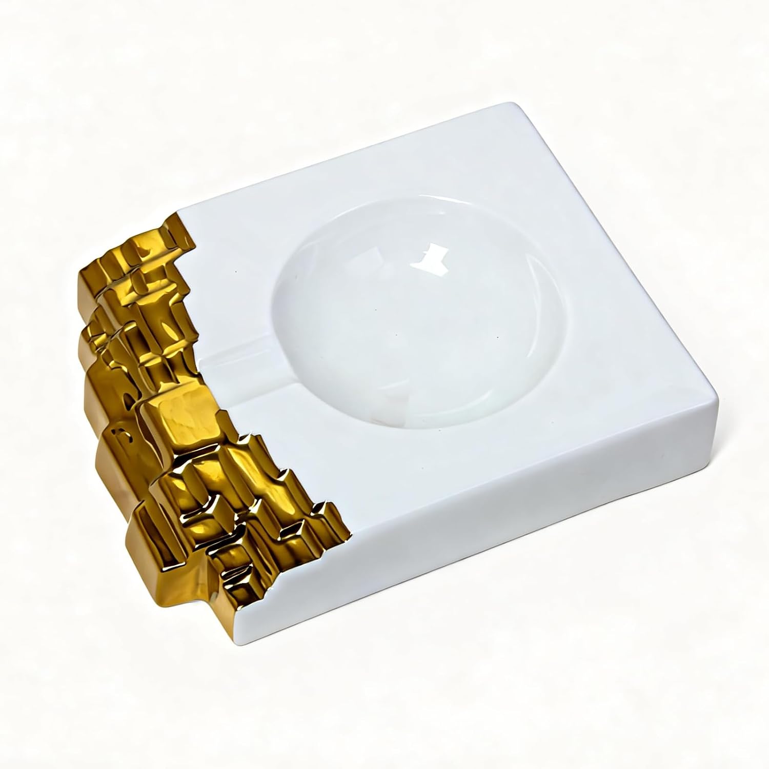 White & Gold Ceramic Cigar Ashtray, Desktop Ashtrays for Cigarettes, Cigar Holders for Home Office Indoor Outdoor Patio Use, Smoking Accessories & Gifts for Smokers, Cigar Lovers - 9.6", Rectangle image 2