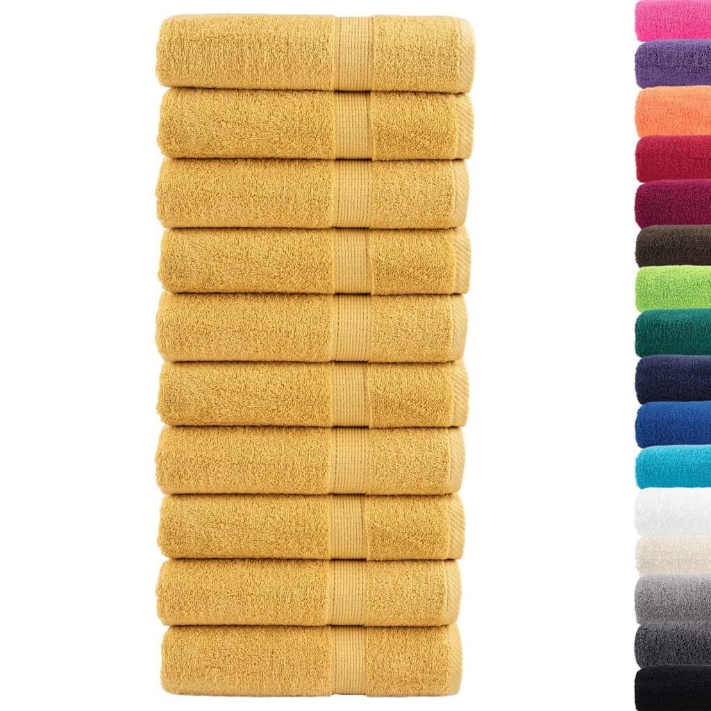 SOLUND Toallas de mano de primera calidad, 10 unidades, color dorado, 50 x 100 cm, 600 g/m², de algodón absorbente, con práctico sistema de fijación para colgar para la limpieza y el bienestar