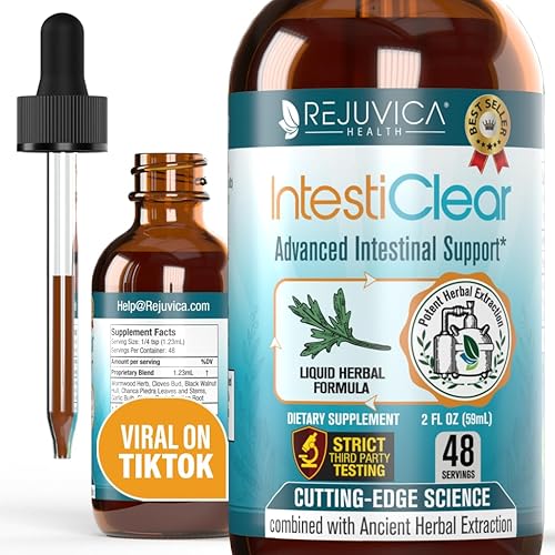IntestiClear - Suplemento avanzado de apoyo intestinal - Entrega de líquidos para una mejor absorción - Ajenjo, clavo, nogal negro, ajo y más
