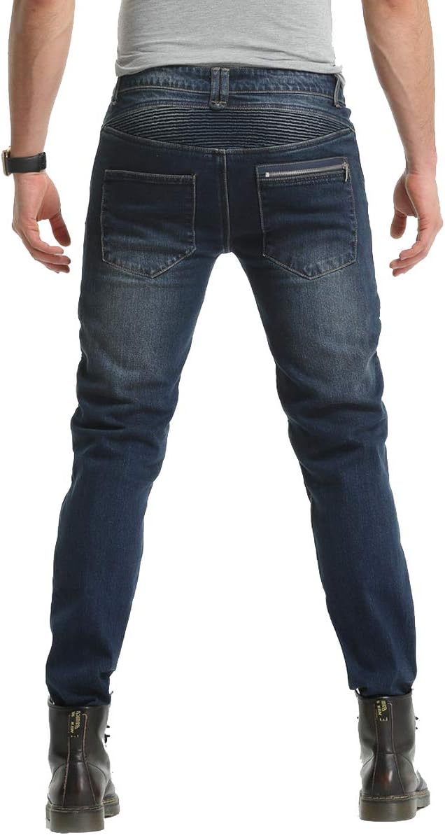 Aramid Reinforce Biker Jeans Men Motorcycle Riding Pants Armor Motocross Racing Silica Gel Pads (XS=26=Waist 30", Blue)