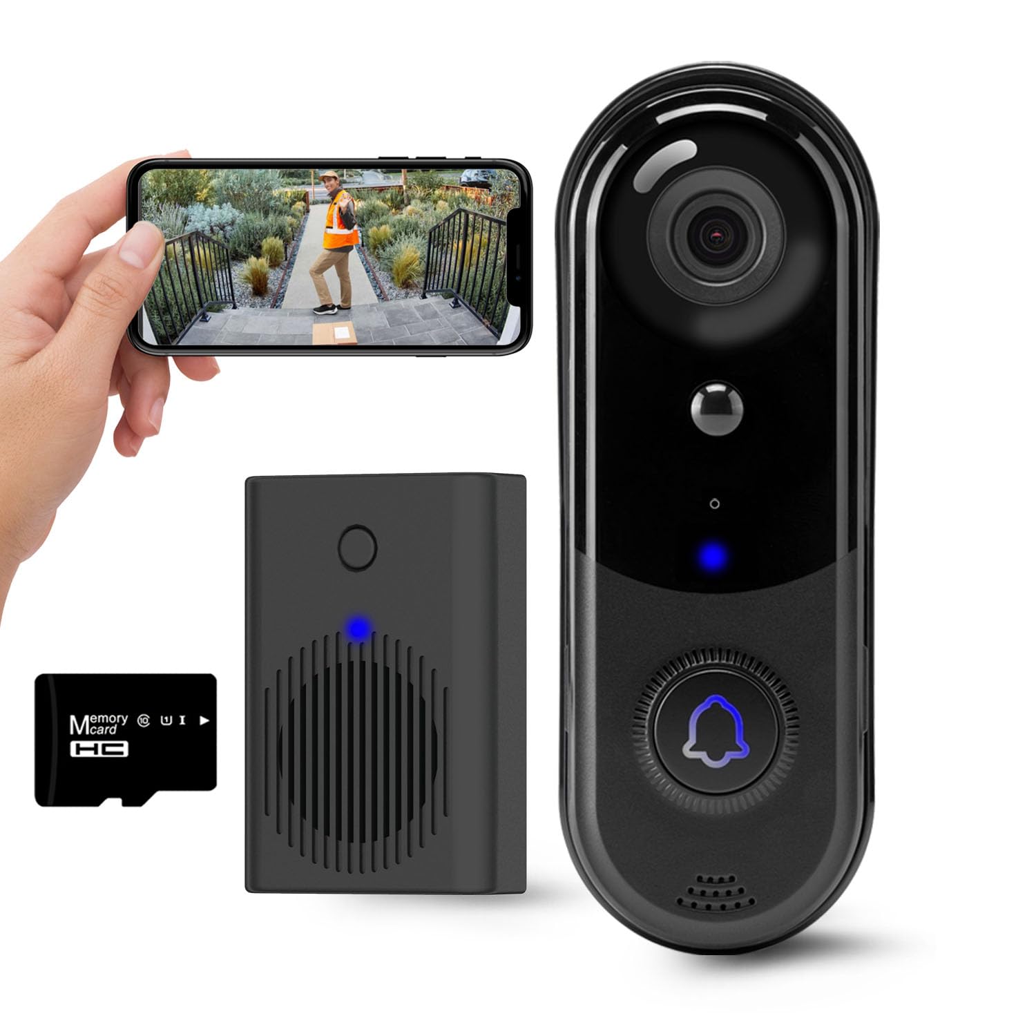 Videocitofono wireless HD con campanello, rilevamento intelligente umano, allarme in tempo reale, visione notturna FHD, audio bidirezionale, impermeabile IP65, WiFi 2,4 GHz, archiviazione
