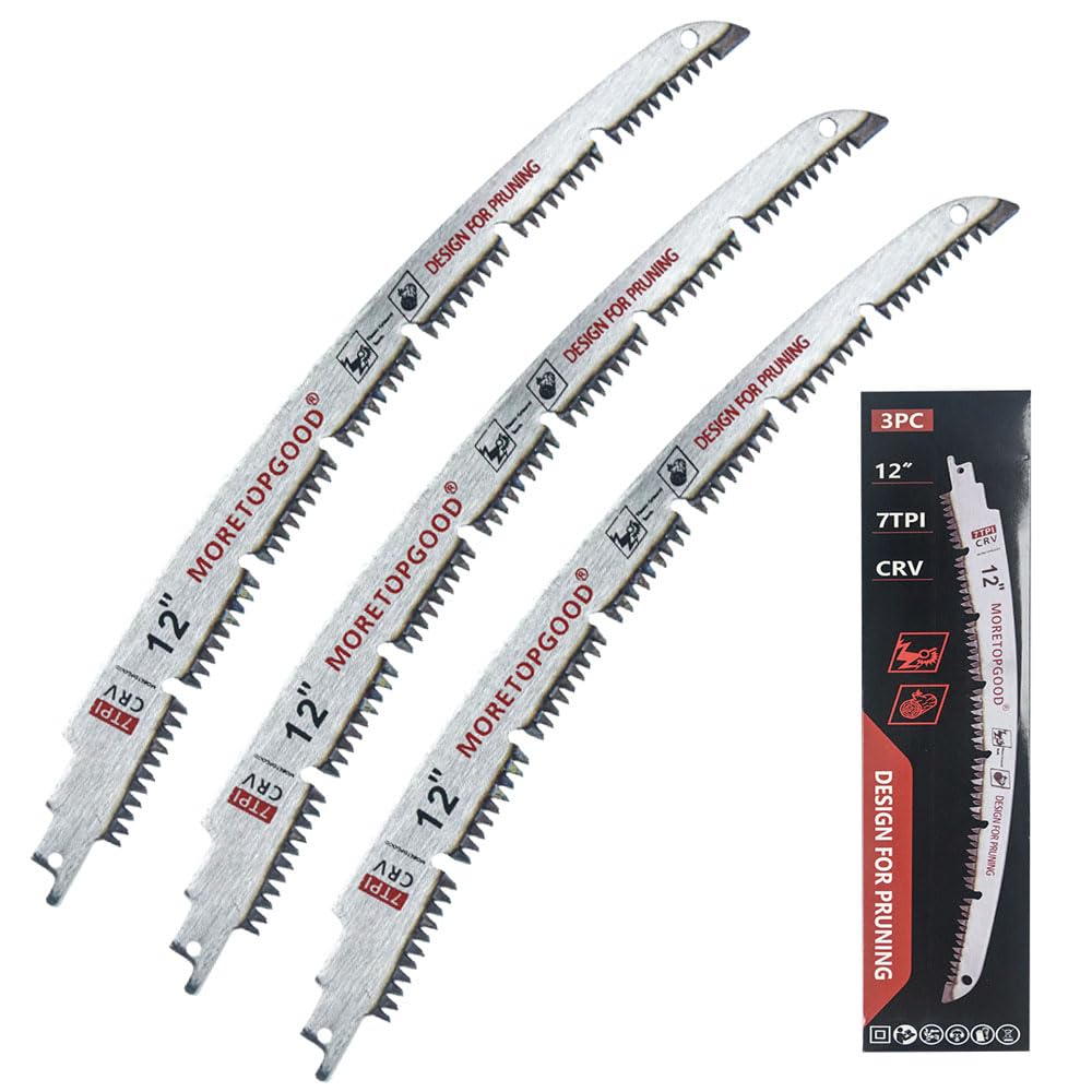 12 Inch Arc Curved Reciprocating Saw Blade with Chipconveyor Design, 7TPI Japanese Teeth with Arc Edge Wood Pruning Saw Blades for Tree Trimming, Wood Cutting,3-Pack