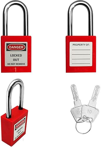 Miniatura 5 de SAFBY 50 cerraduras de bloqueo con llave diferentes con 50 etiquetas de bloqueo  Candados seguros Loto para estaciones y dispositivos de bloqueo