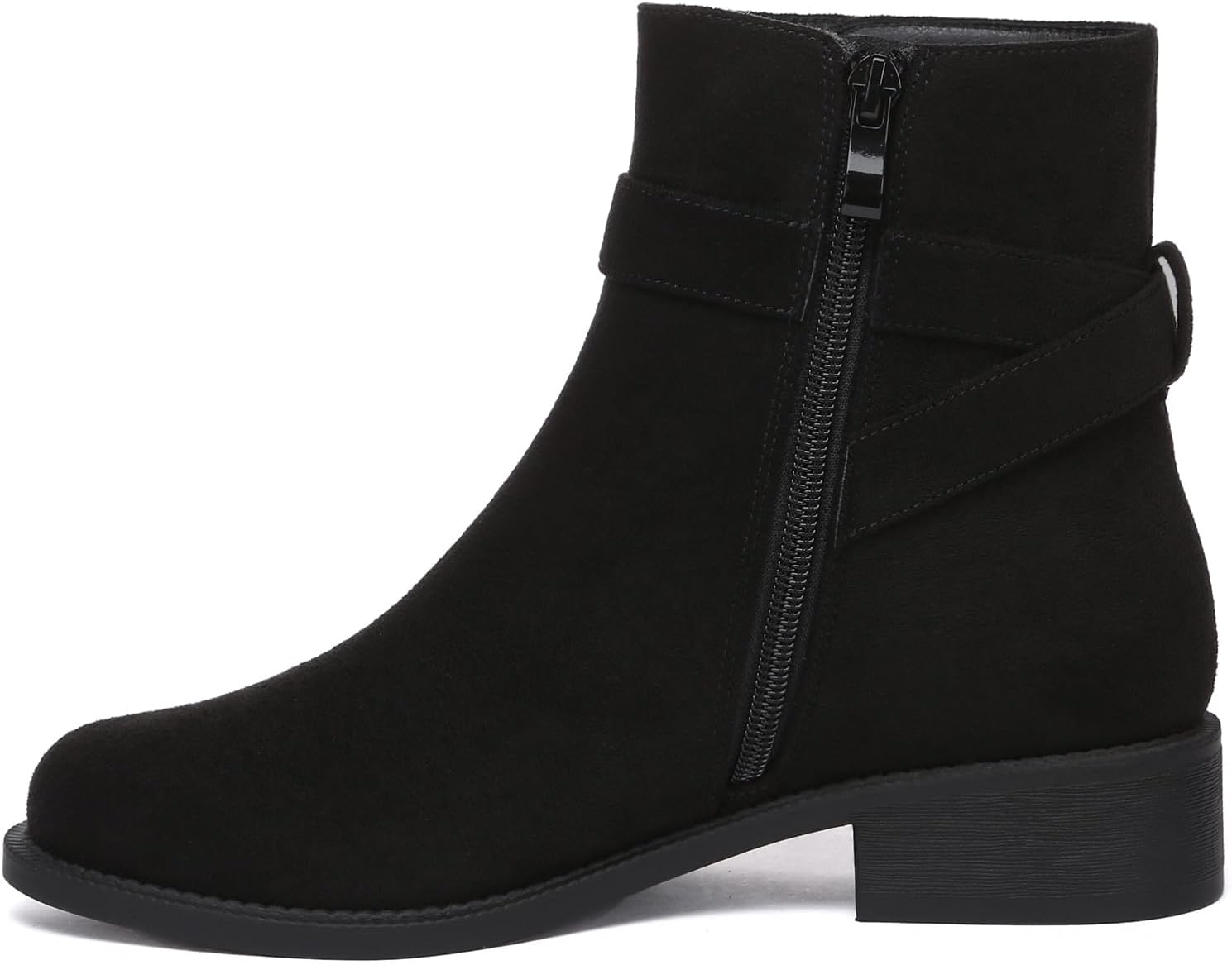 Athlefit Women's Ankle Boots Chunky Low Heel Fashion Round Toe Buckle leather Booties - Image 4