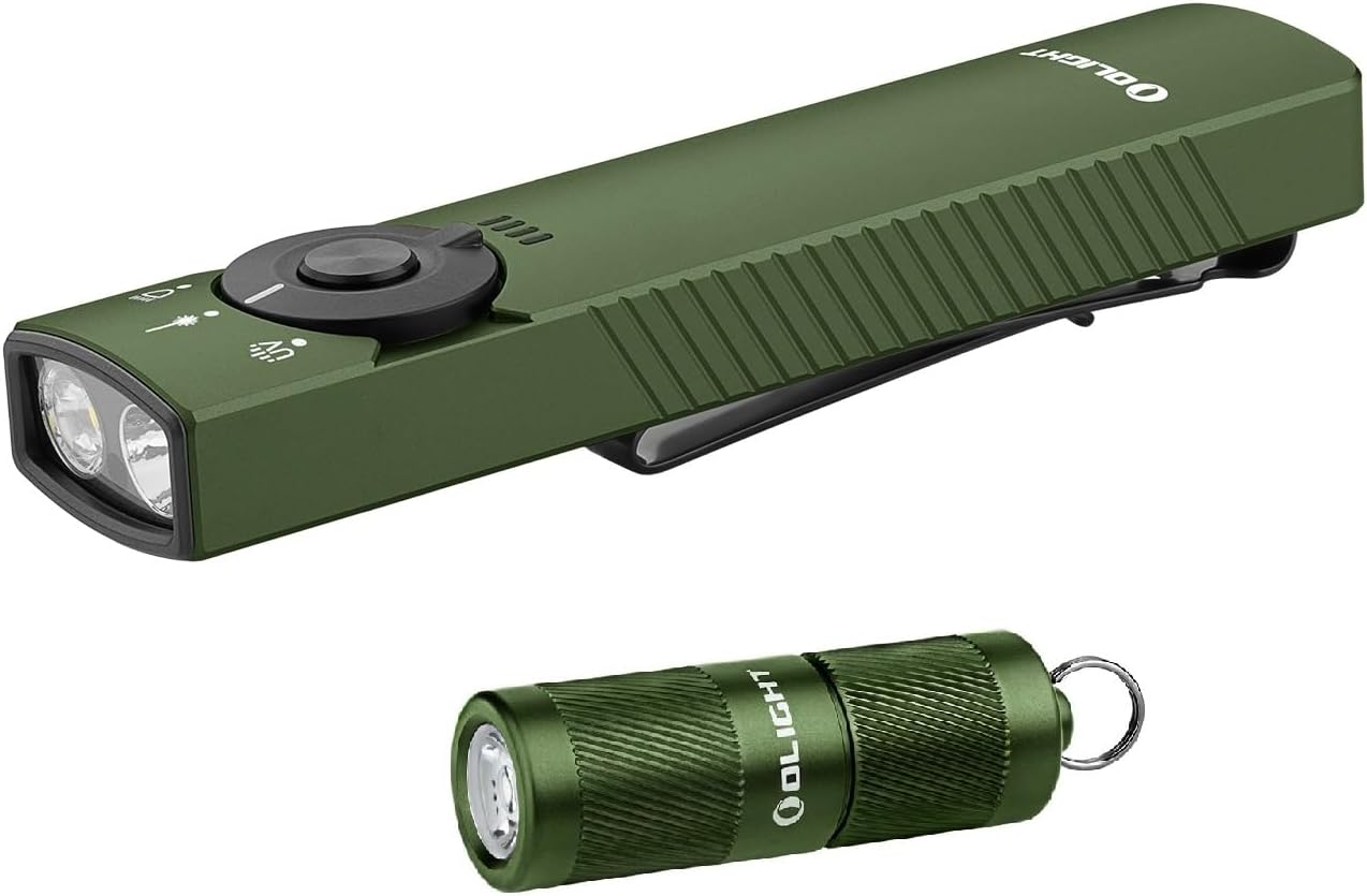 OLIGHT Arkfeld Pro Rechargeable EDC Flat Flashlight Bundle with I1R 2 Pro Eos 180 Lumens Keychain Flashlights(OD Green)