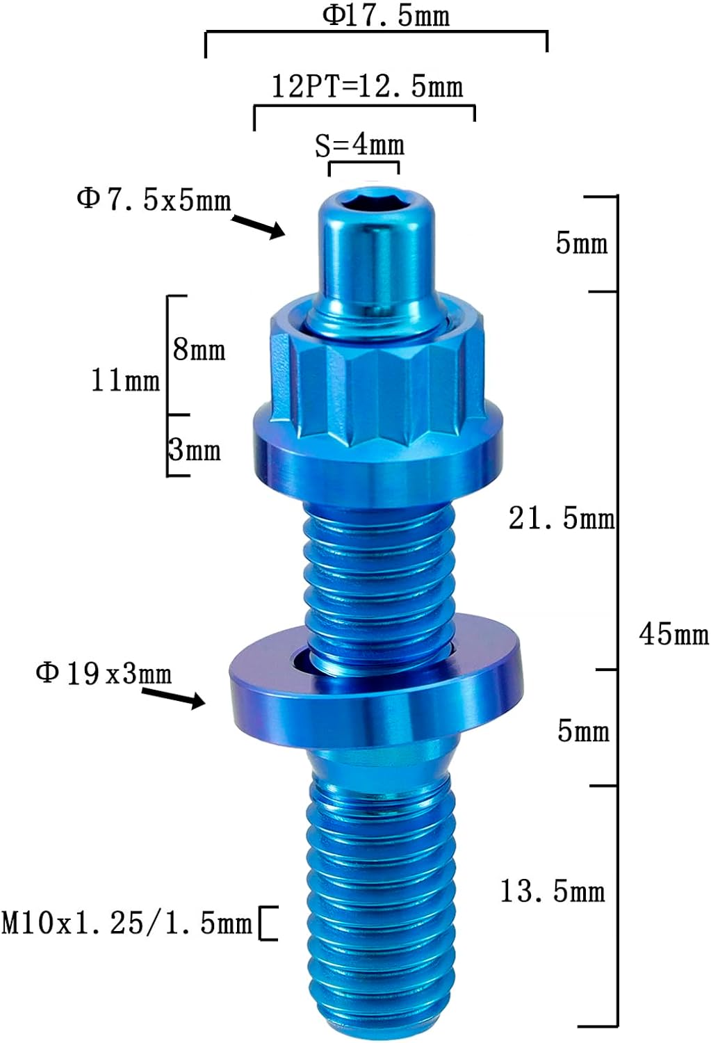 12 Set Titanium Exhaust Manifold Stud Kit M10x1.25x45mm, GR5 Titanium Bolt, Lock Nut & Washer Set, Automotive Motorcycle Intake & Exhaust Systems Hardware Set for Honda Ford