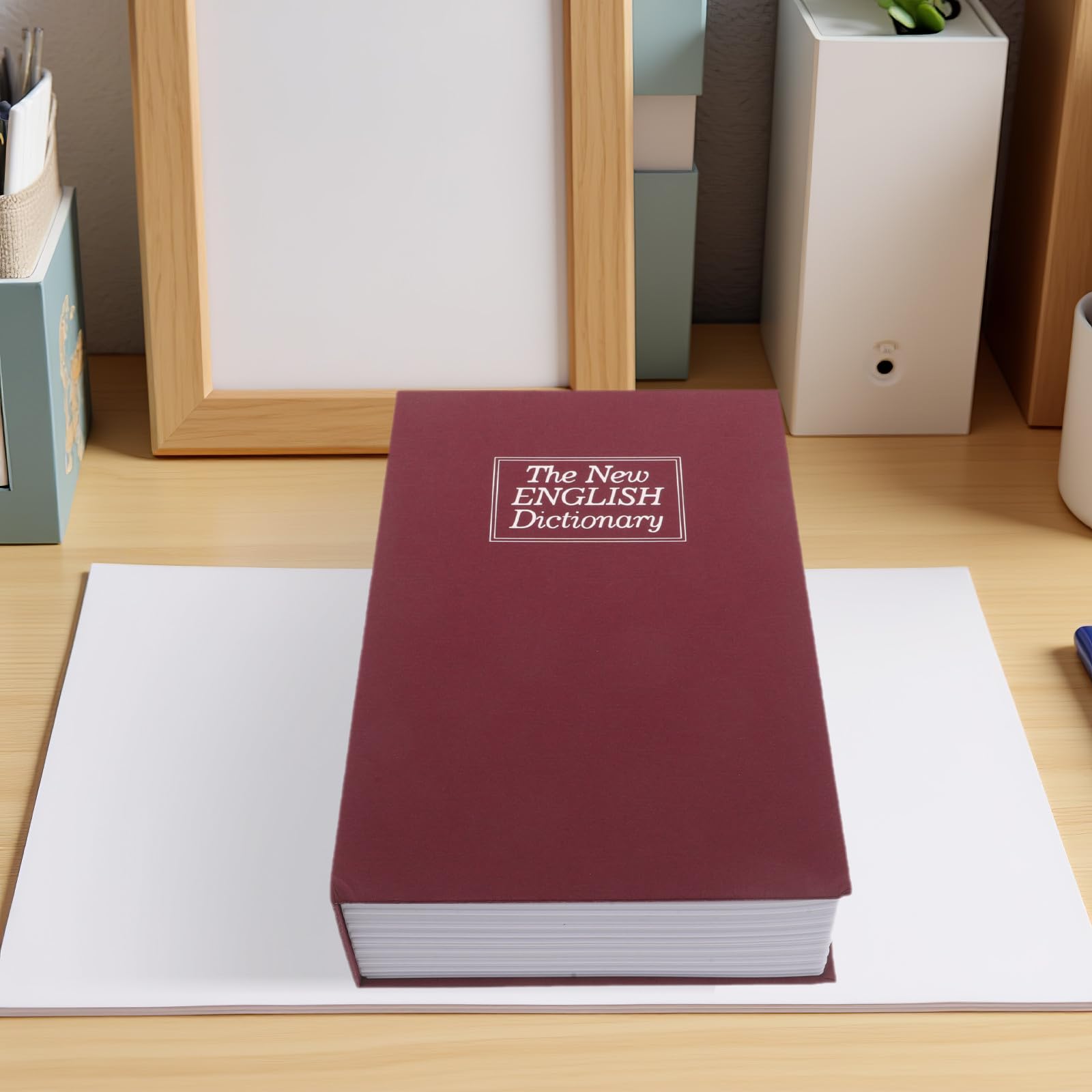 SHINEOFI Roter Buchsafe in Buchform mit Zahlenschloss aus Edelstahl und Papier Abschließbarer Tresor für Büro und Studentenwohnheim zur Sicheren Aufbewahrung