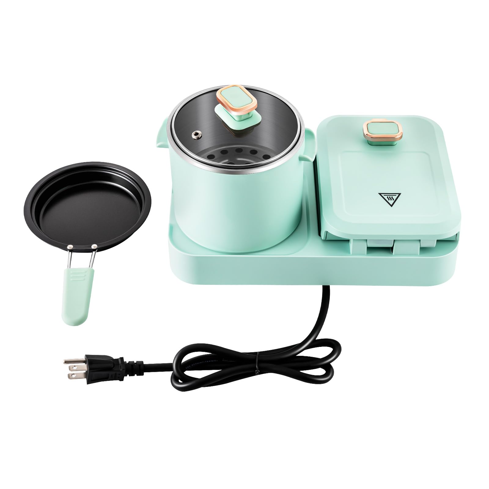 Liffshsy 3 in 1 Breakfast Station, Breakfast Station Main Body with 1.2L Soup Pot and Frying Pan Breakfast Sandwich Maker Machine, Non-stick Multifunctional Breakfast Station for Making Noodles