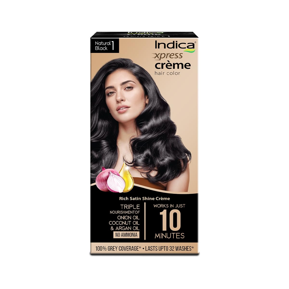 Indica Xpress Crème Hair Color Natural Black 1 | 60g+75ml | 10min Color | No Ammonia | Onion, Coconut & Argan Oil | 100% Grey Coverage | Lasts Up to 32 Washes-image-13