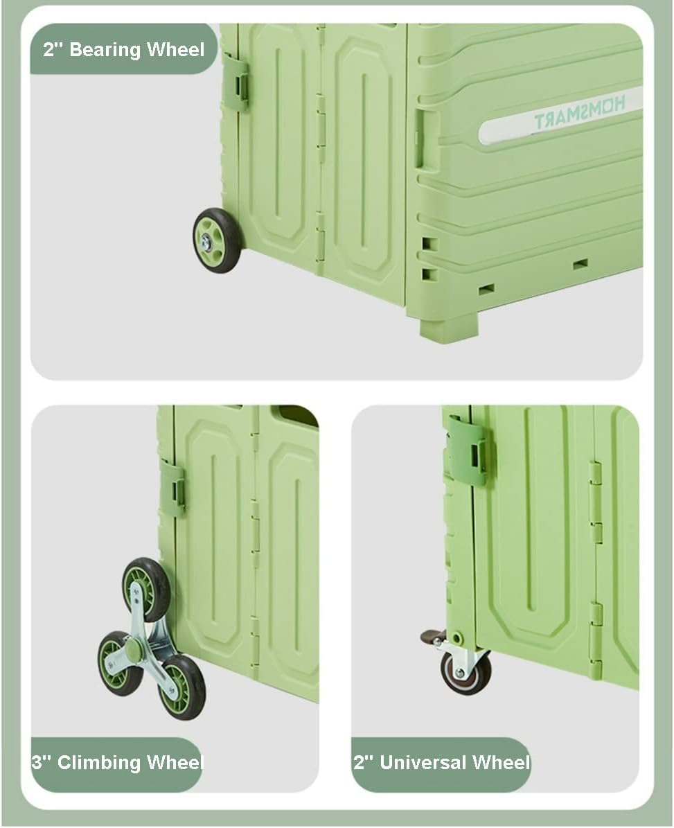 Portable Folding Shopping Cart, Family Compact Hand Truck with Basket and Mute Wheels, 45L Capacity Cart, Integrated Aluminum Alloy Multi Purpose Trolley (Color : Green, Size : 4-wheel)