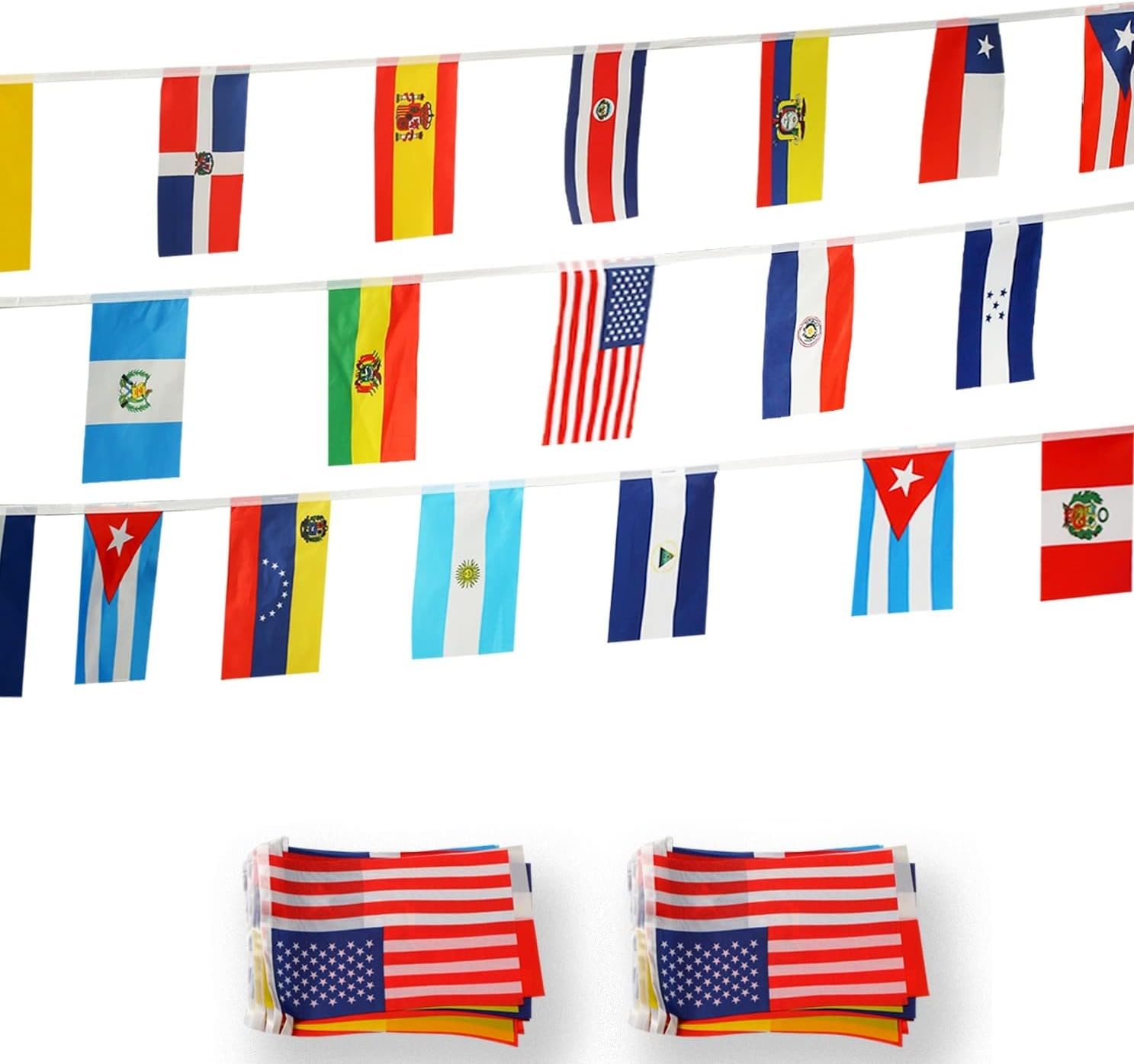 2 Set Latin America 21 Countries String Flags - Assorted Latino Flag Banners Heritage Hispanic Month String Flags For Spanish Classroom School Decorations