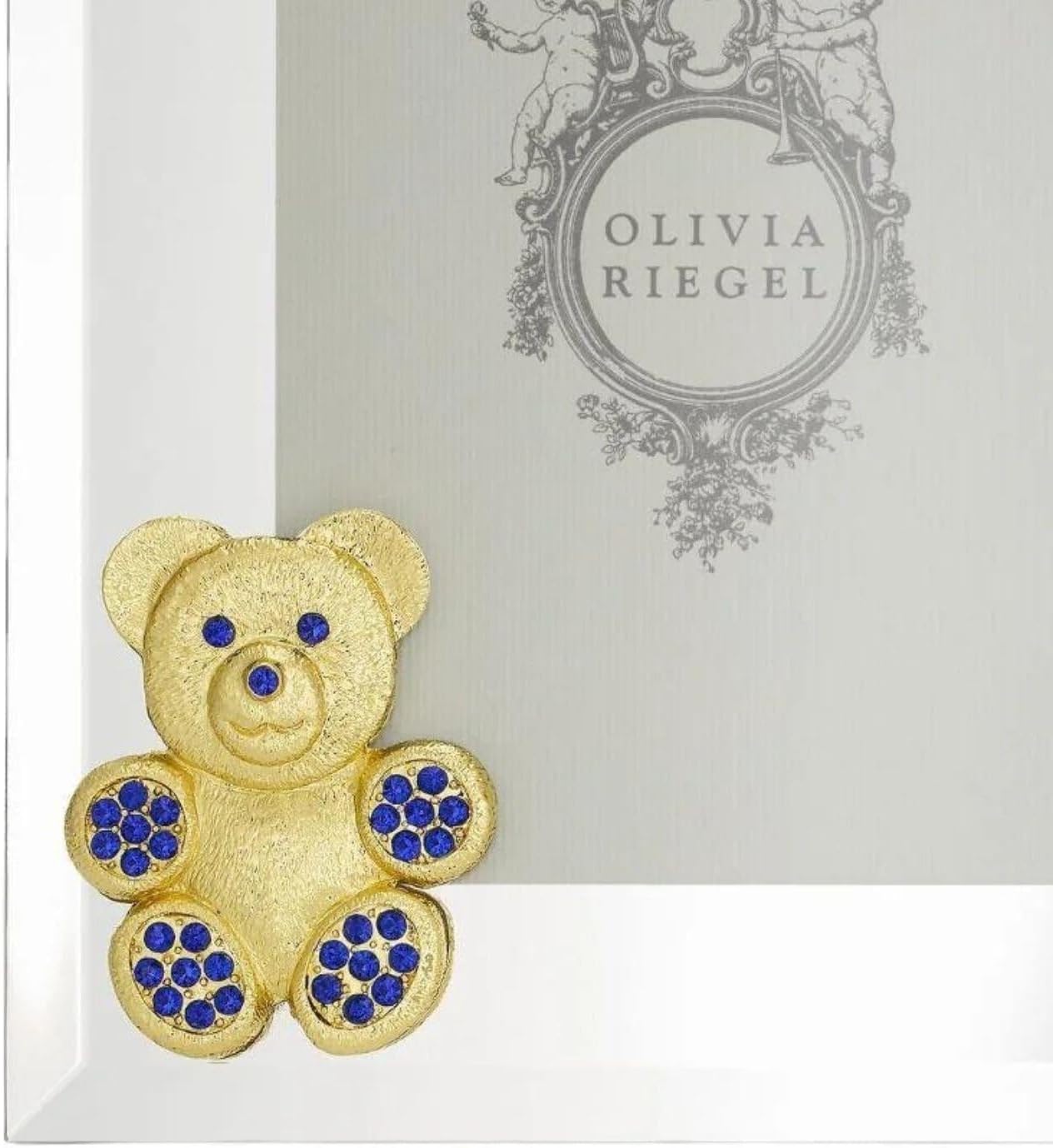 Gold Teddy Bear with Sapphire Crystals 5" x 7" Picture Frame
