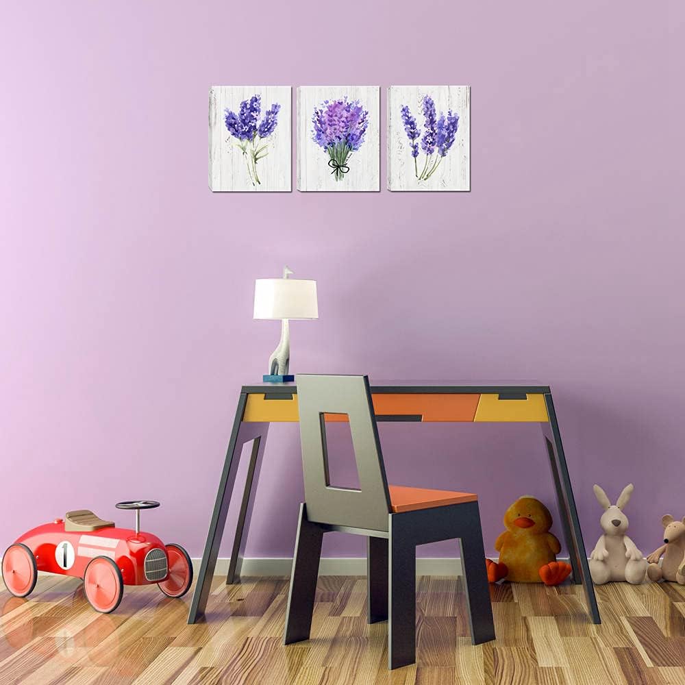 Flowers Home Decorations 3 Panels Purple Lavender Flower Artwork for