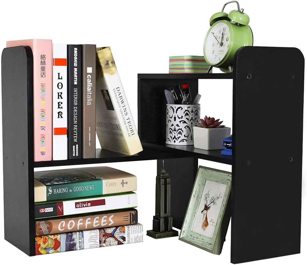 EasyPAG Wood Desk Shelves Adjustable Desktop Bookshelf Freestanding