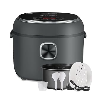 AMZCHEF 2L Reiskocher,elektrischer Reiskocher mit 12H voreingestellten Menüs, digitale Anzeige, 4 Tassen für 1~4 Personen, 24-Stunden-Timer & 12-Stunden Warmhaltefunktion, Tragegriff, Dampfkorb, 400W - Amazon product rated Grade A