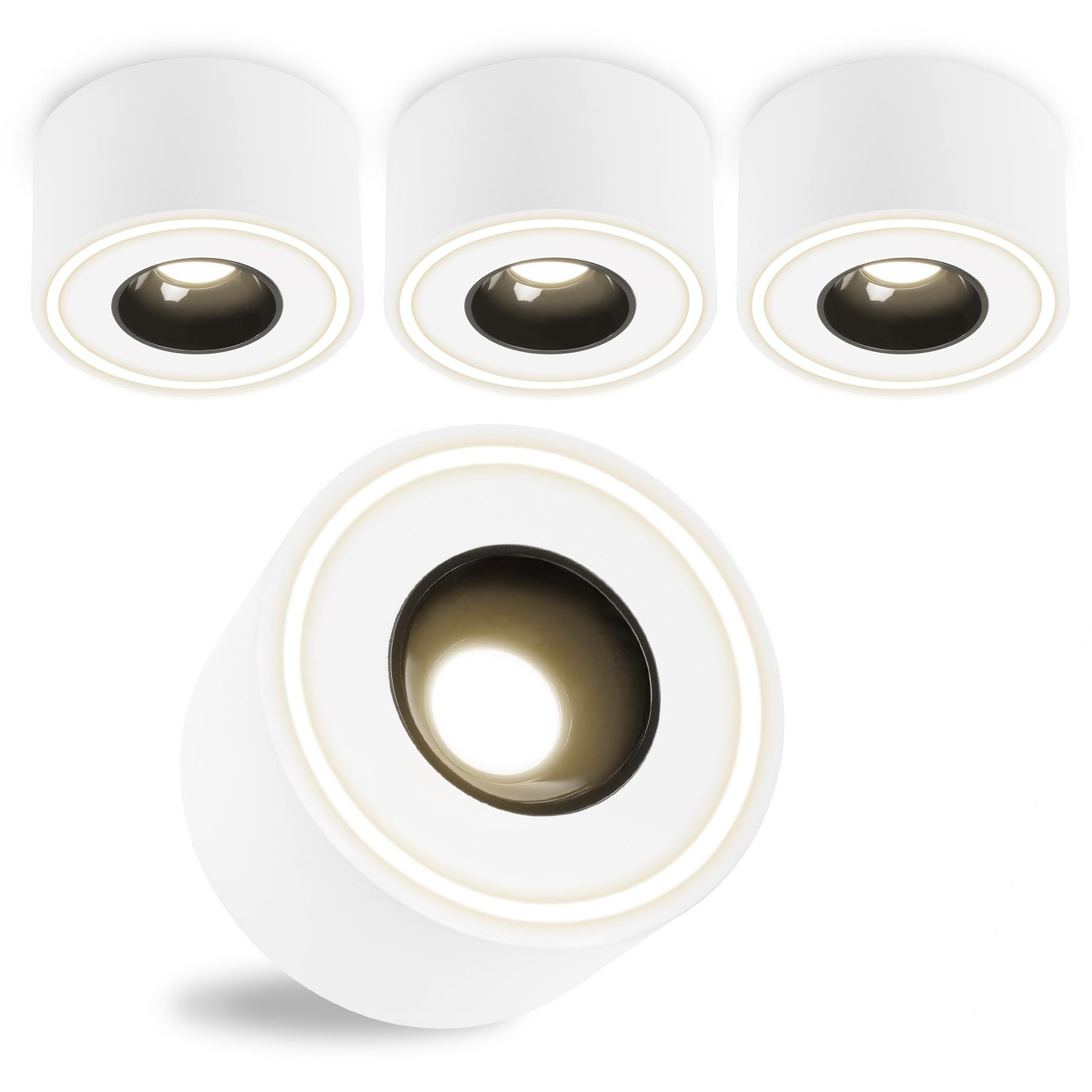 4 Stück LED Aufbauspot Weiß - Extra Flach - Ø97x55mm - Aufbauleuchte LED 8W 1680lm - 4000K Neutralweiß - Rund Aufbaustrahler 230V, Deckenspots aus Aluminium, Aufputz Deckenstrahler