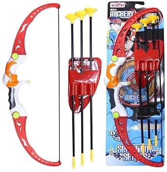 Archery Bow and Arrow Set for Kids, Red, Includes 3 Arrows with Suction Cups, Toy Sport Set