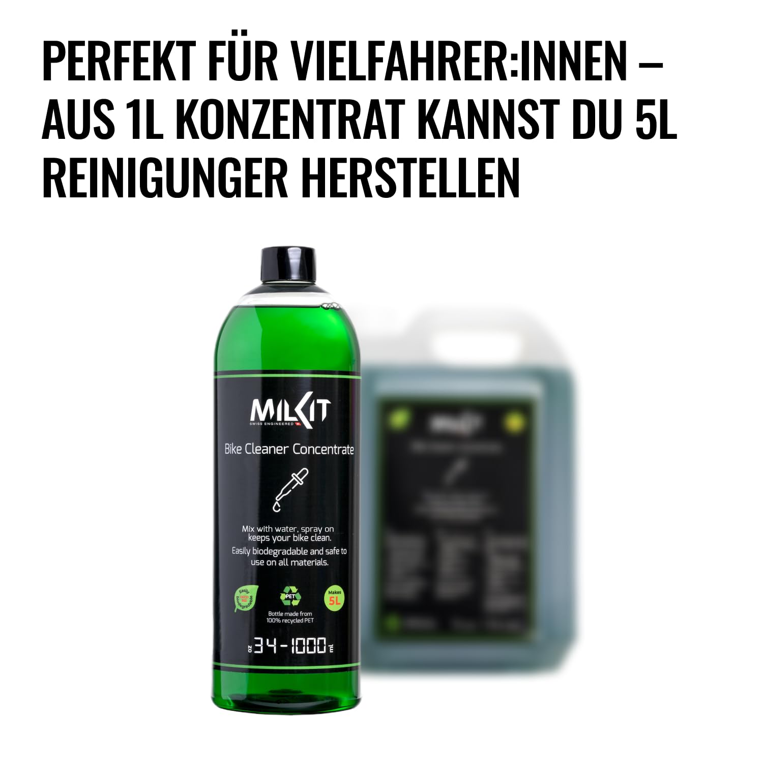 milKit Bio Fahrrad-Reiniger Konzentrat 1000 ml Flasche - biologisches Fahrrad Reiniger Konzentrat für Rennrad, Gravel und MTB - Fahrrad Putzmittel Konzentrat
