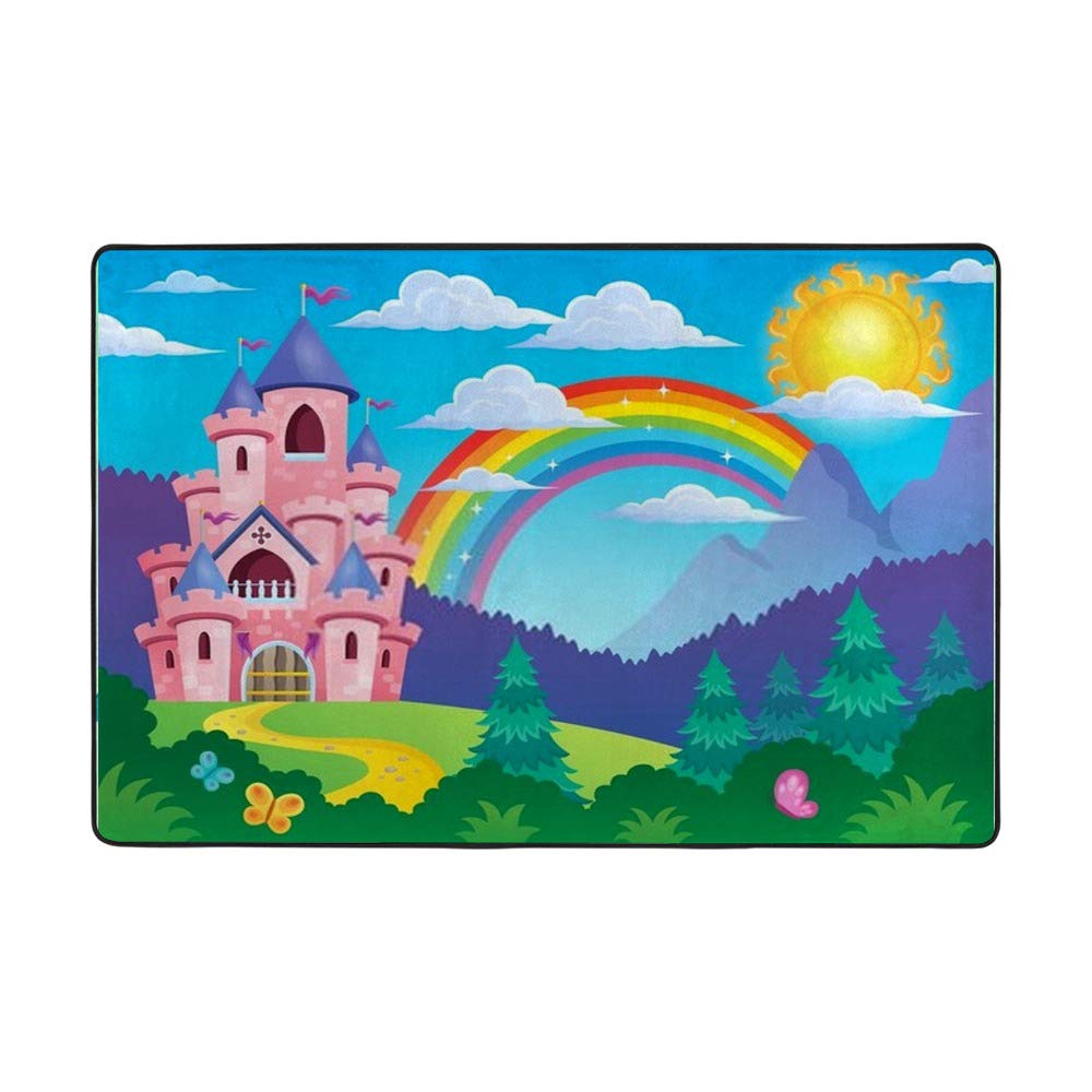 Tapis salon château rose moderne en tissu polyester durable