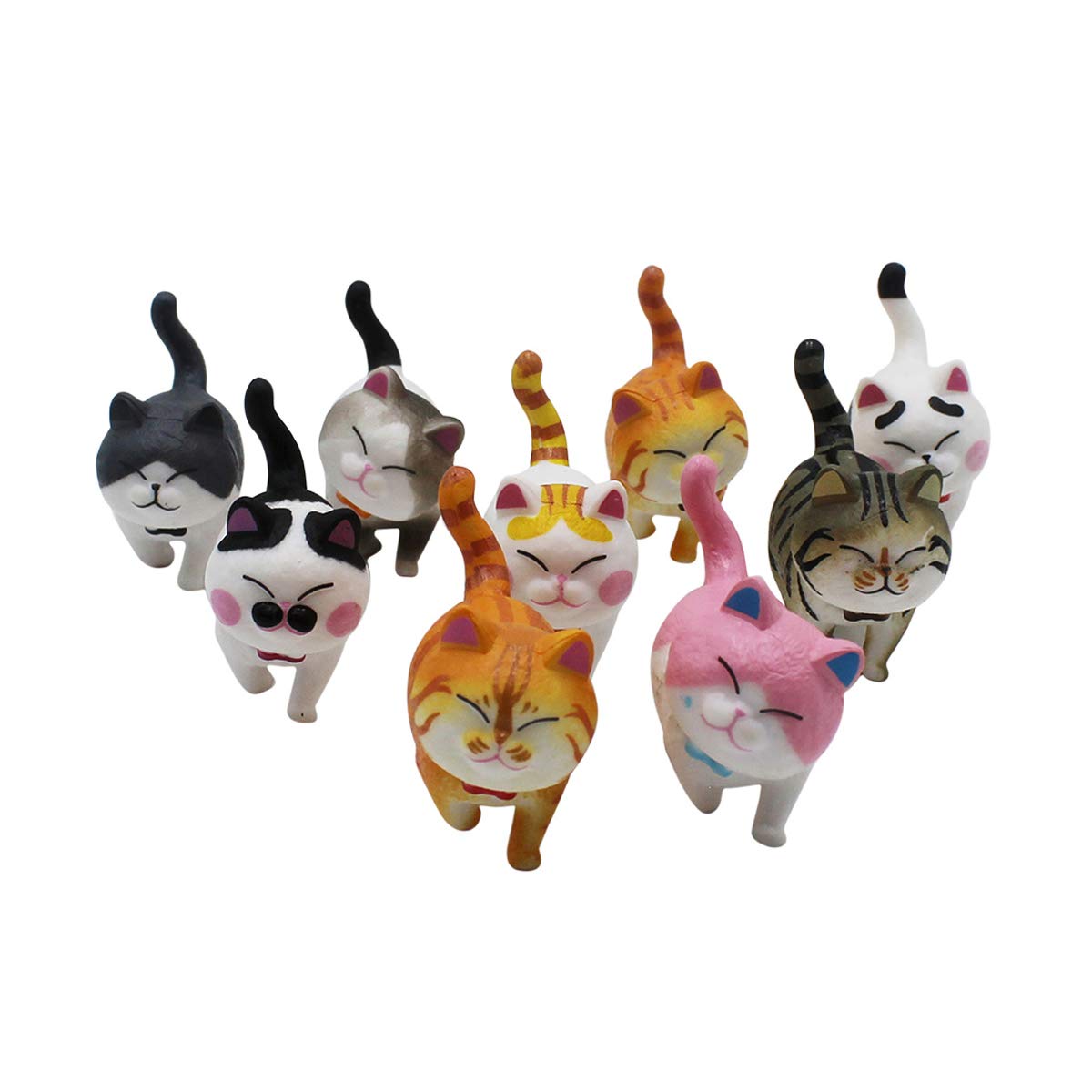 Bolley Joss 9pcs Plastic Cartoon Cat Figures Miniature Cats Set Kitty Cake Topper Fairy Garden Decoration