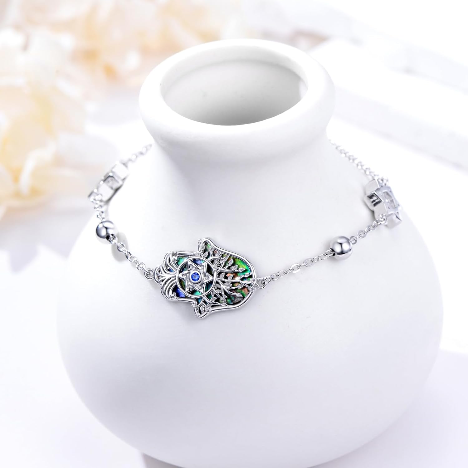 Hamsa Bracelet 925 Sterling Silver Evil Eye Hamsa Bracelet Jewelry Hamsa Hand Gifts for Women - Image 2