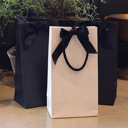 Miniatura 8 de PAPERIST 12 bolsas de regalo Elegance con lazo de satén, bolsa de regalo gruesa resistente y duradera, bolsa de regalo blanca con asa negra y cinta
