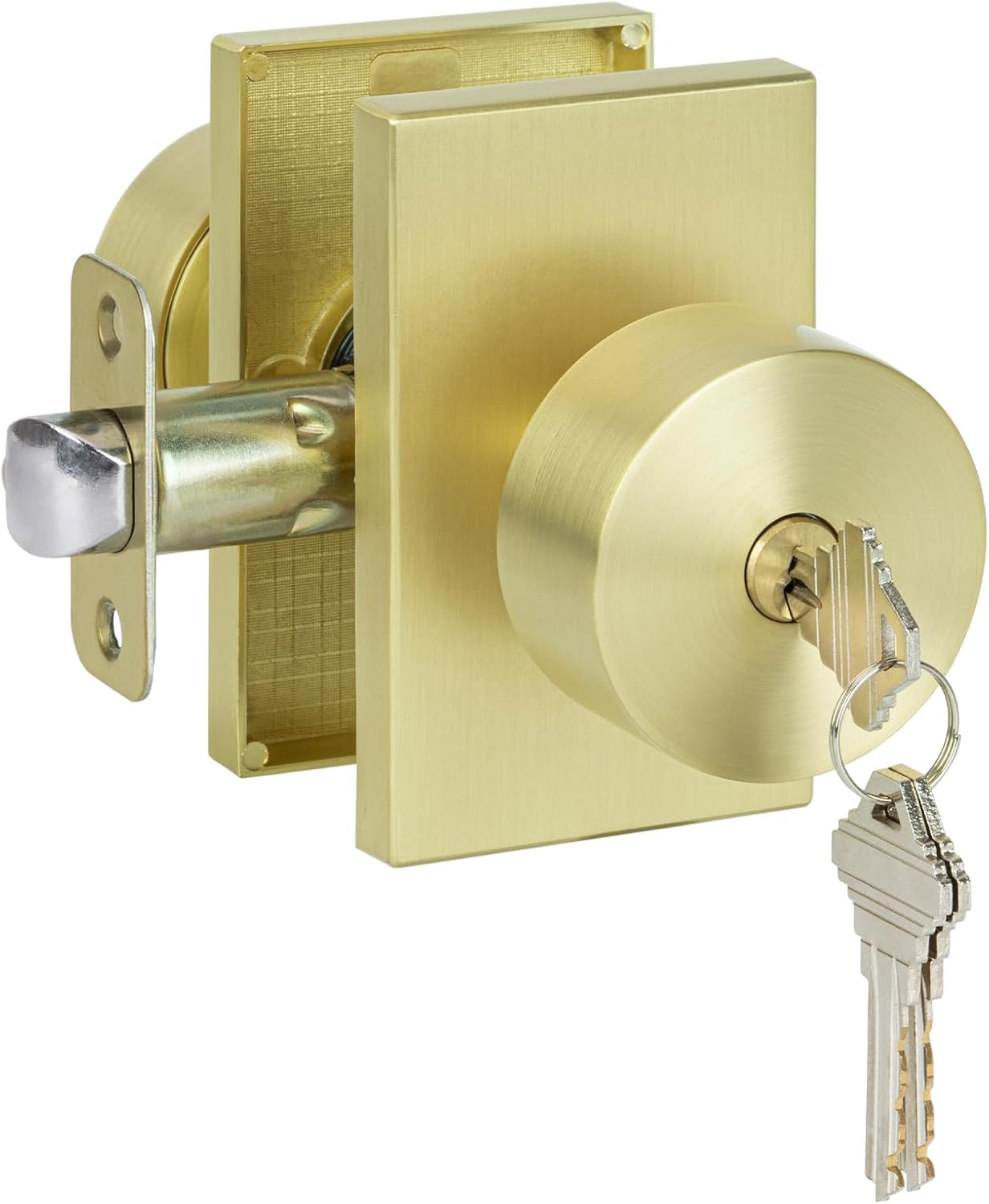 HOSOM Door Knobs with Lock and Key, Keyed Entry Door Knob, Rectangle Exterior and Interior Door Lock for Front Door Commercial and Residential Area, Gold Door Knob