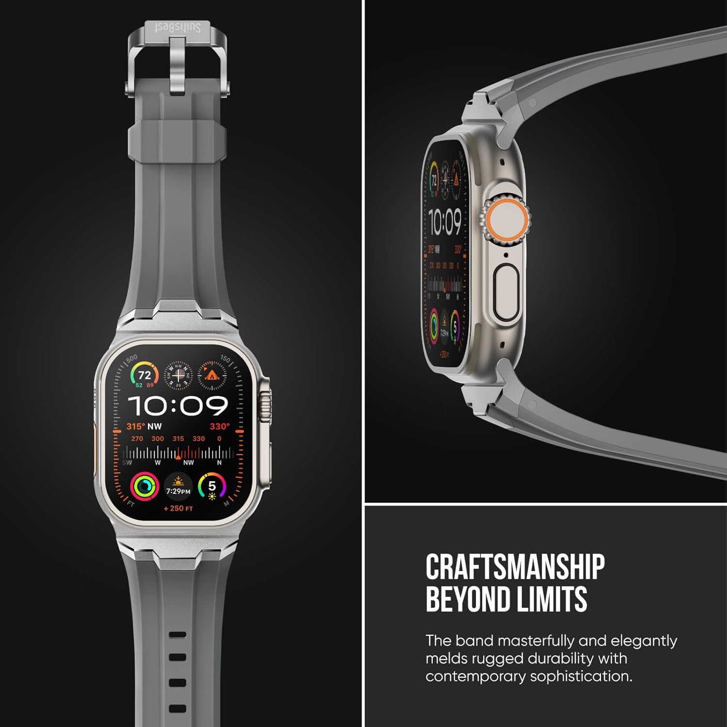 Suitisbest Sport Band for Apple Watch Ultra 2/Ultra Bands 49mm 46mm 45mm 44mm 42mm(Series 3), Wide Rugged 316L Stainless Steel Connector Durable Silicone Band for iWatch Ultra 11 10 9 8 7 6 5 4 3 SE - Image 3