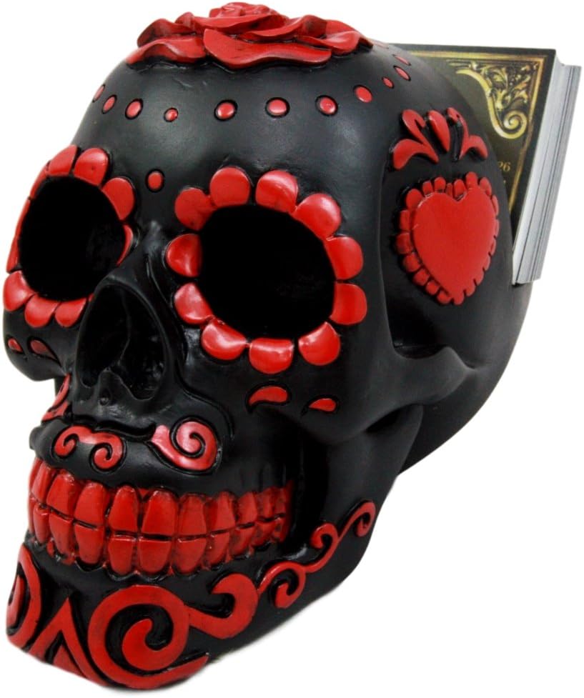 Atlantic Collectibles Day Of The Dead Sugar Skull Business Card Holder Figurine Desktop Office Accessory