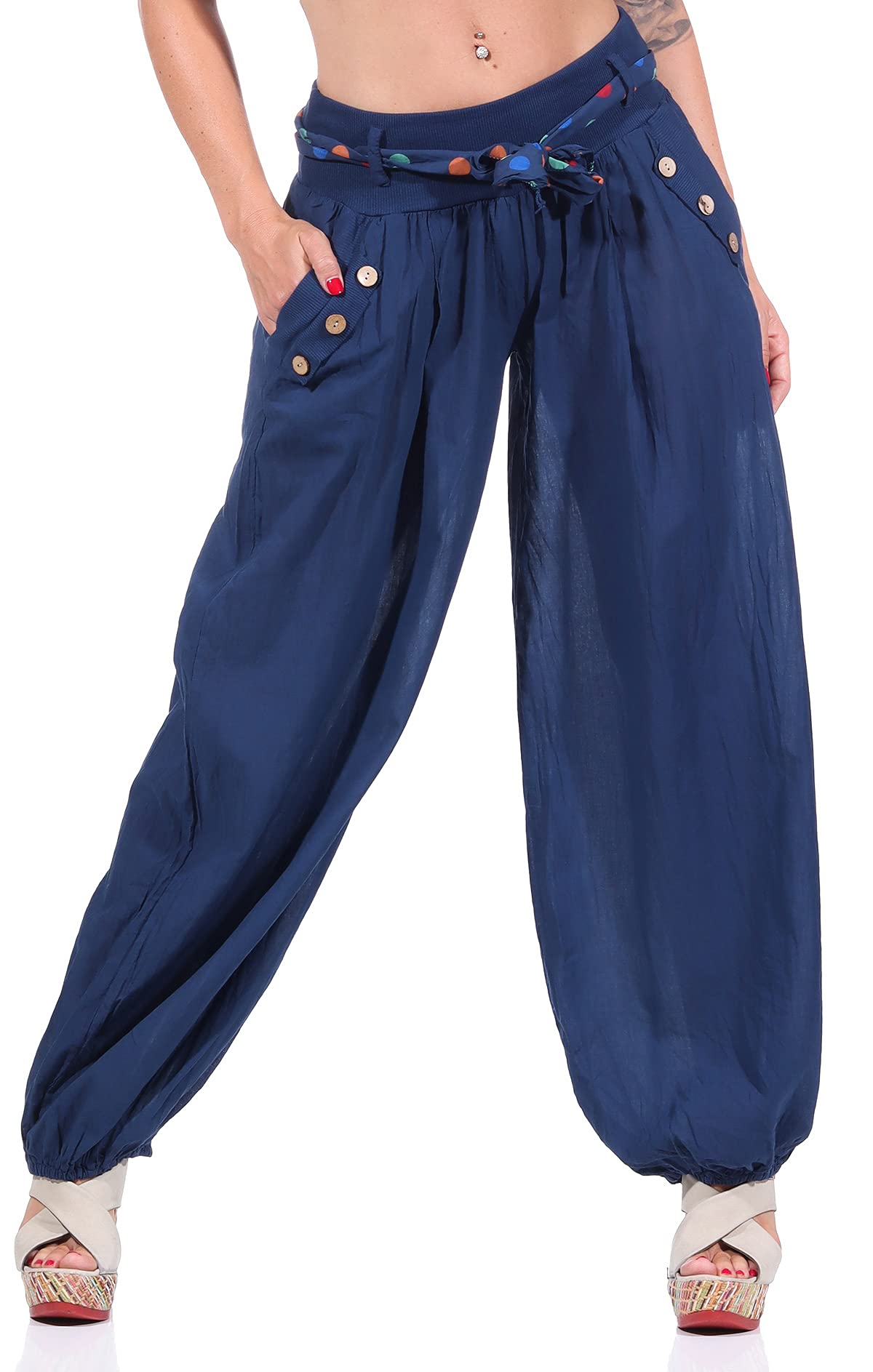 Malito More Than Fashion Women's Dark Blue Malito Bloomers With Belt Classic Design Boyfriend Pants Aladin Harem Pants Baggy Yoga 3417 One Size (Dark Blue)