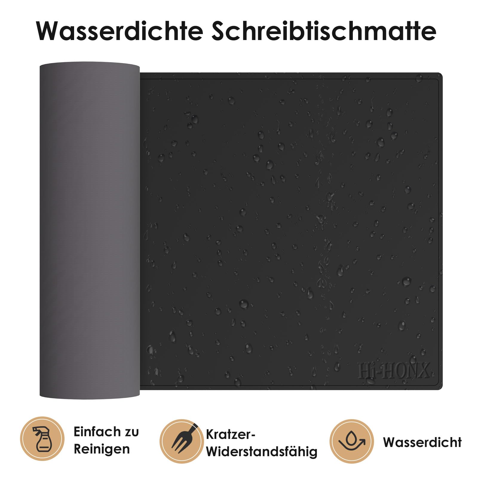 Schreibtischunterlage, 15W kabelloses Qi-Lade-Mauspad, 90x43cm | 15W Smartphone-Ladepad, 90x43 cm, Schwarz, 3mm Mikrofaser, wasserabweisend, kratzfest, Magnetischer Halt