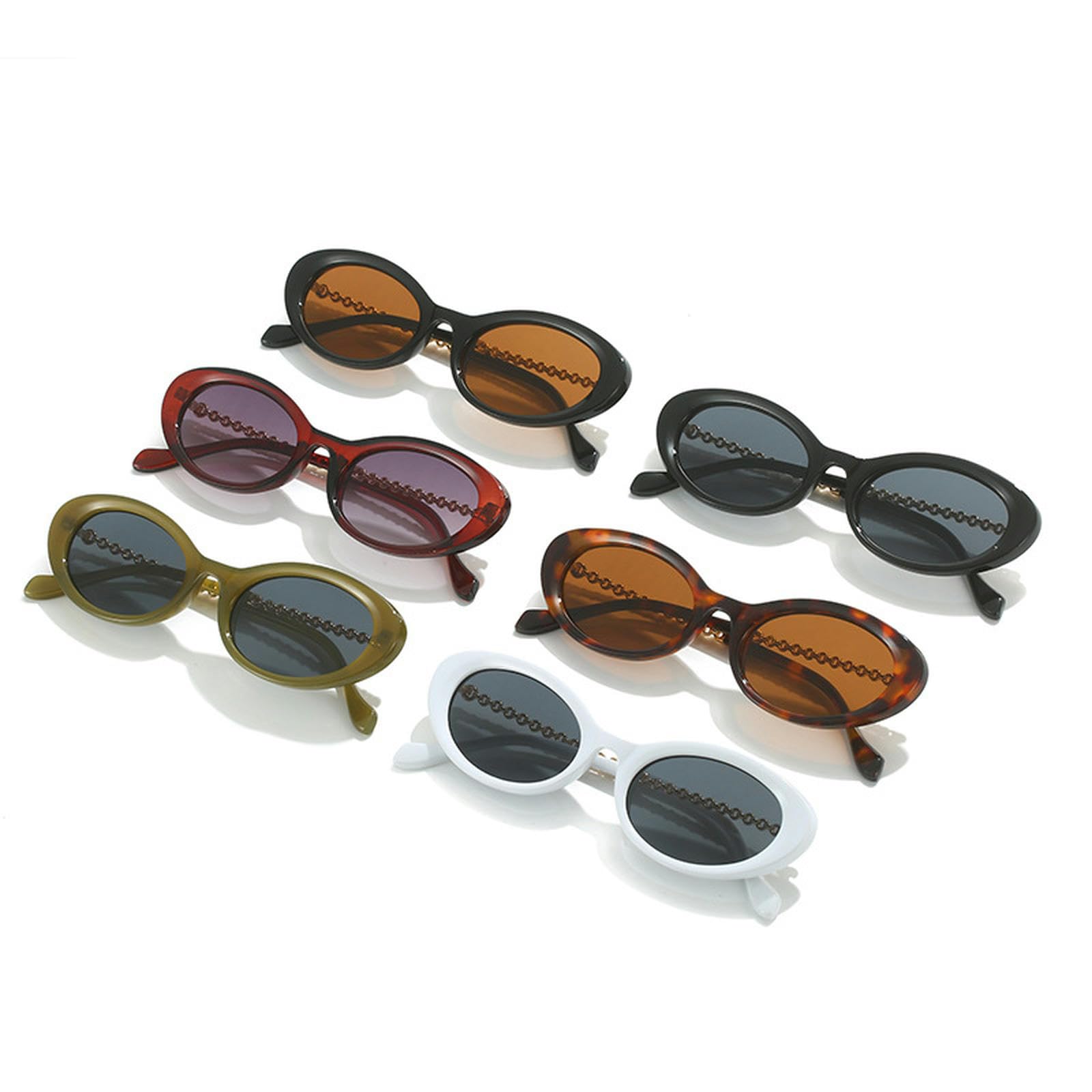 NOGRAX Okulary owalne okulary przeciwsłoneczne moda unikalny metalowy łańcuszek nogi okulary odcienie męskie kocie oko oliwkowe zielone okulary przeciwsłoneczne