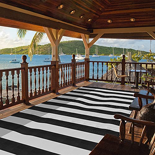 INFBLUE Reversible Mats, Plastic Straw Rug, Modern Area Rug, Large Floor Mat and Rug for Outdoors, RV, Patio, Backyard, Deck, Picnic, Camping (6 x 9 FT, Black Stripe) - Image 4