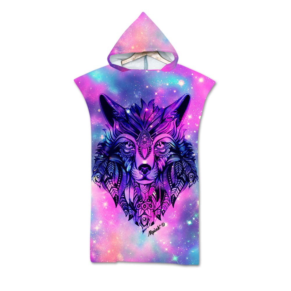 Adults Hooded Towel Poncho,Changing Robe Towel,Men Women Teen Boy Girls Hooded Design Beach Towel Poncho,Holidays,Swimming,Surfing,Bathing,Travel Towel Microfibre Swim Towels (Wolf purple)