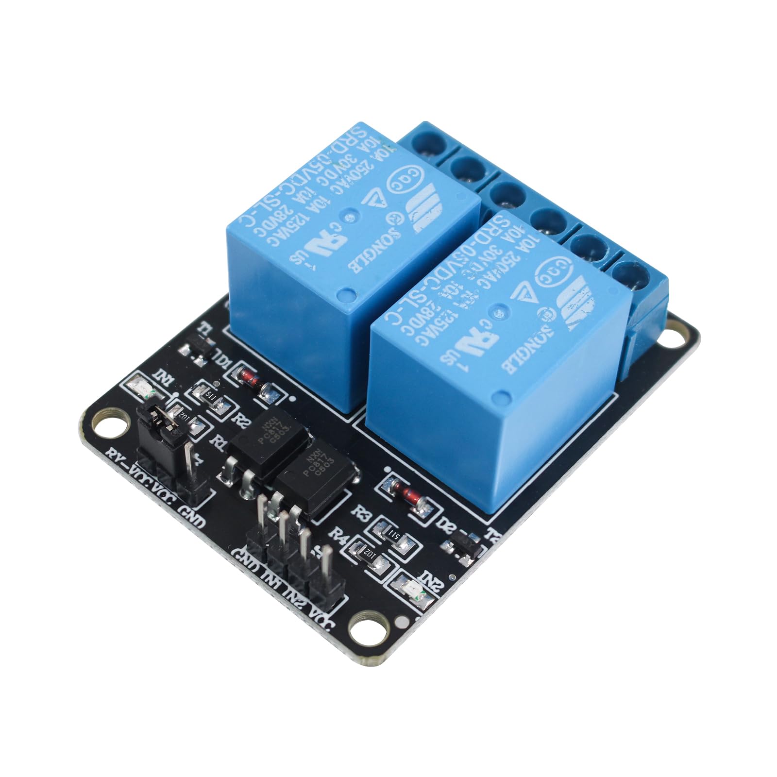 Yetaida 2 Channel DC 5V Relay Module with Optocoupler Control Board and Indicator Light, Development Board Accessories Relays, Suport High Low Level