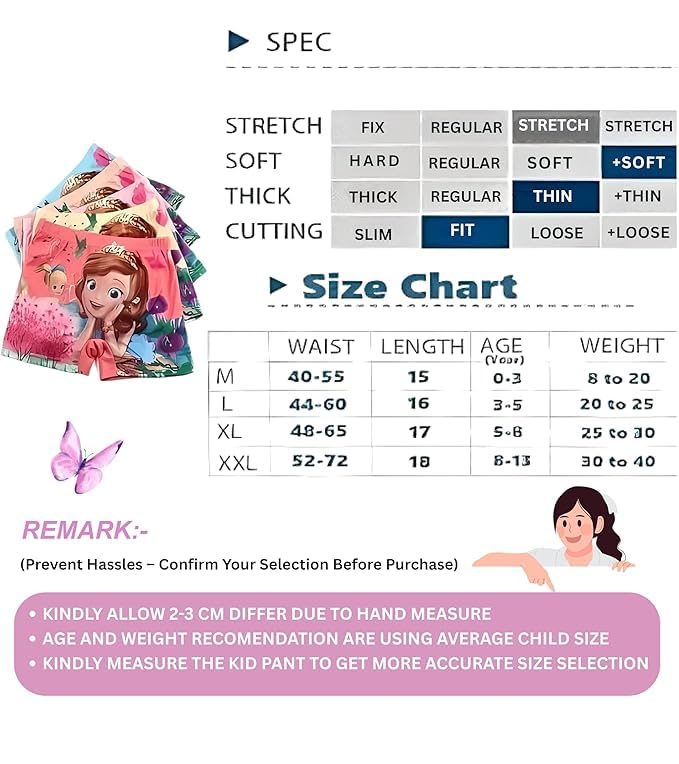 GALBLUSH Cartoon Printed Girls Cotton Panties | Kids Underwear | Soft & Comfortable Innerwear for Girls | Multicolor-Multiprint | Pack of 8 | Age 2-3 Years 3