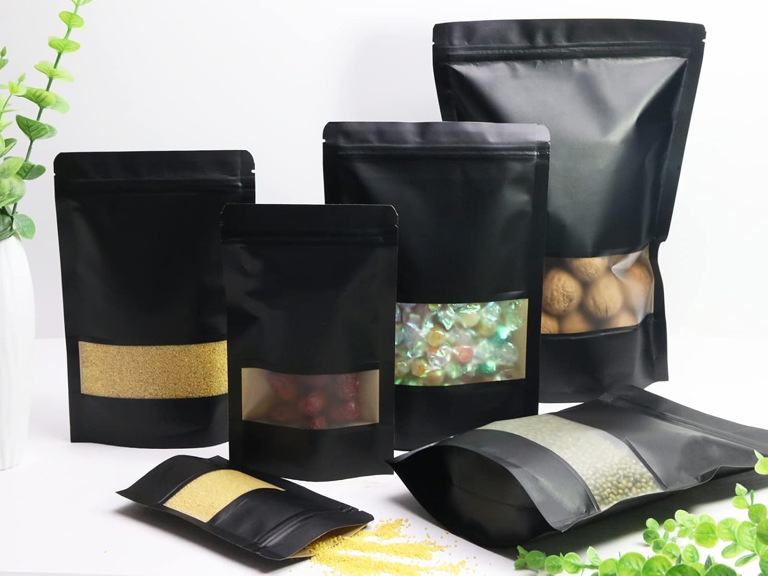 Kraft Stand Up Pouches with Window,100Pcs Resealable Bags(Mixed) image 2