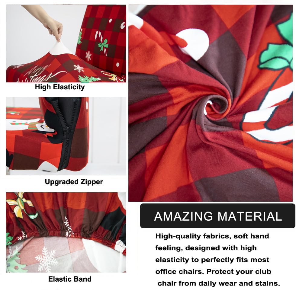 Acoolser Christmas Office Chair Cover,Universal Removable Washable Anti-Dust Printed Snowman,Candy Cane,Evergreen,Snowflake,Buffalo Plaid Stretch Computer Chair Slipcovers with Zipper(L,Christmas-06)